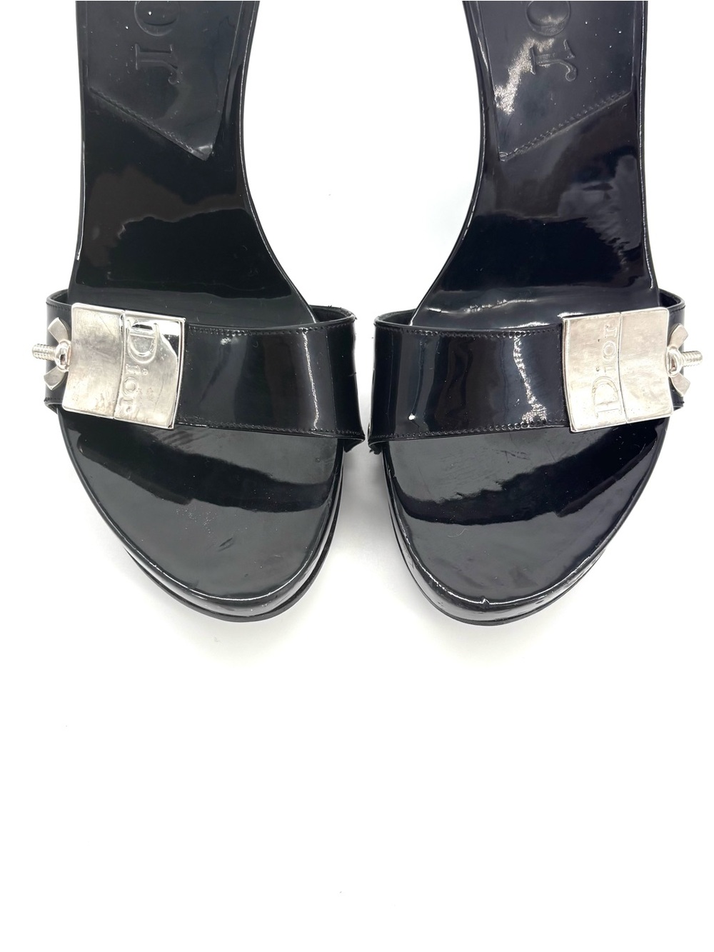 Dior John Galliano Vintage Screw Logo Plaque Bondage Wedge Slide Mules 35.5 - Picture 6 of 11